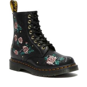 Dr. Martens Black Boots with Pink Floral Embroidery (NO LONGER SOLD ONLINE)